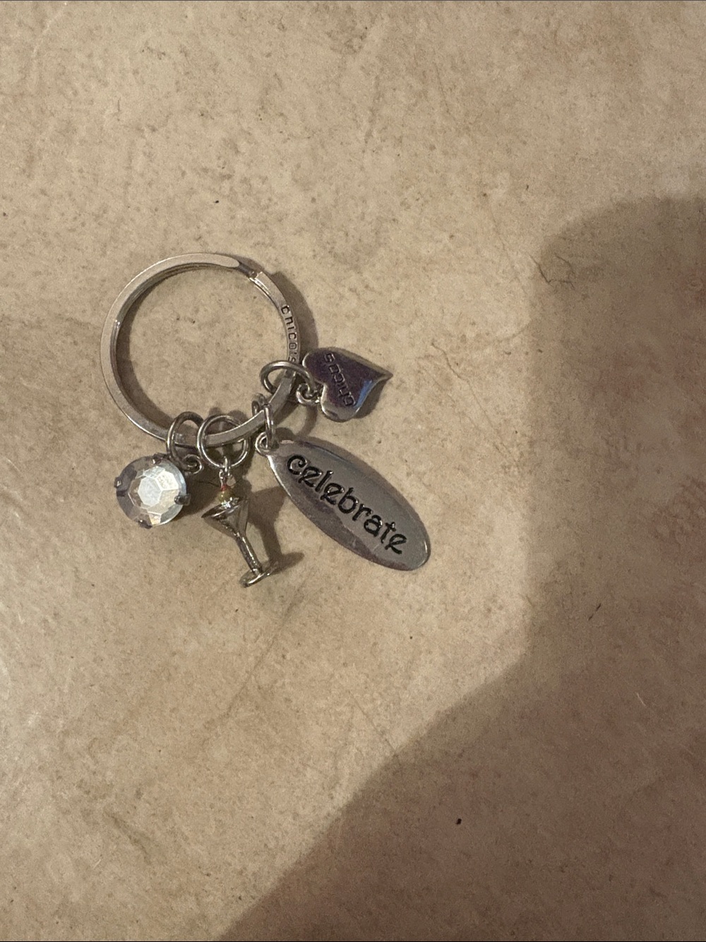 Celebrate Silver Keychain Charm with Crystal and Martini Glass